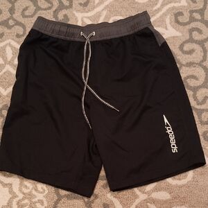 Speedo Black Athletic/Swim Shorts with Gray Waistband and White Logo